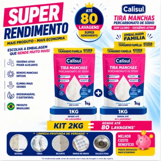Kit 2 kg Percarbonato de Sódio 100% Puro Alvejante Granulado Tira Mancha Roupa Branca Coloridas Limpeza