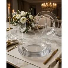 🍽️ Kit Jogo 6 Pratos Fundos de Vidro Liso Transparentes Para Restaurante Buffet Hotel E Cozinha Resistente Versatilidade