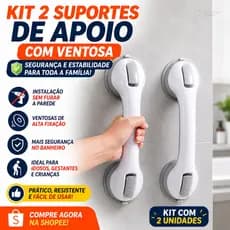 Kit 2 Barras de Apoio com Ventosa Para Banheiro 🚿 Idoso Segurança Sem Furar Parede Antiderrapante Alta Fixação Prático 👵