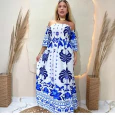 Vestido Longo feminino Com Lastex moda Ciganinha Com Manga Bufante