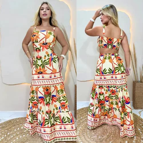 vestido feminino, tropical longo, vestido Chic verão casual, moda feminina praia estampado