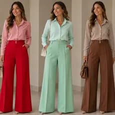 Calça Pantalona Social Alfaitaria Premiun Feminina  Elegante Com 2 Botoes Dorados Promocion Tamanhos Plus Size M G GG