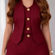 Conjunto Alfaiataria Feminino Blusa Colete e Calça Pantalona Social M G GG Elegante com Botão Dorados promocion premion