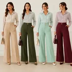Calça Pantalona Feminina Alfaiataria Social cintura alto com botoes dorados dois e com ziper e bolso aberto sem cinto