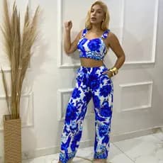Conjunto de calça pantalona, com elástico na cintura frontais, proporciona elegância  praticidade chega hoje en 24 horas