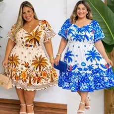 vestido midi evangelica plus size floral manga curta elegante estilo casual conforto leveperfeito para você que ama