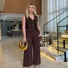 Conjunto Colete Com+ Calca Pantalona Com Botoes Borados Promocion En El Conjunto Afaiateria Premiun conjunto alfaiataria