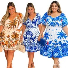 Vestido Plus Size confeccionado em tecido Crepynho .  estilo e conforto, podendo ser usado tanto durante o dia GG G1 G2,
