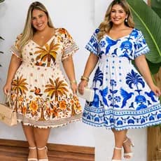 Vestido Plus Size perfeito para você que ama a moda evangélica com estilo para mulher lovi ESTAMPA FAR barato