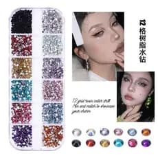 Caixa de maquiagem e nail art com strass colorido