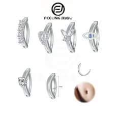 Piercing de umbigo em aço médico prata/dourado