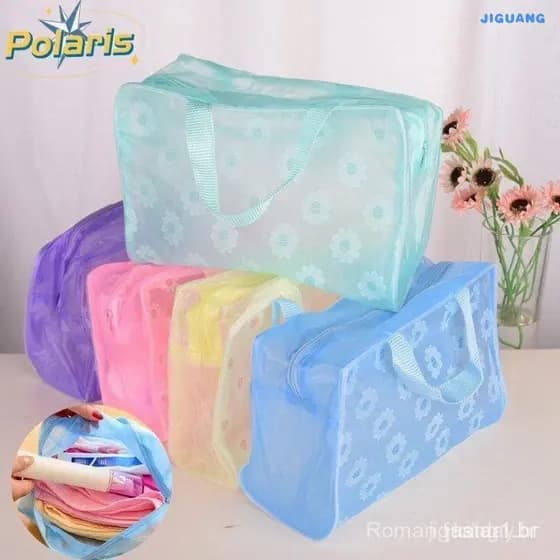 Bolsa de Armazenamento de Maquiagem à Prova d'Água Flor Criativa Transparente para Cosméticos e Viagem