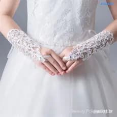 Luvas De Princesa Renda Diamante Festa De Casamento Feminina Pérola Falsa Noiva Sem Dedo Vestido Luva De Aniversário Inf