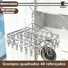 Kit com 2 Varais de Aço Inox | 40 Clipes Inclusos | Organize Meias e Roupas Pequenas