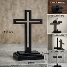 Cruz de Mesa Preta 13cm Decoração Cristã Religiosa Enfeite de Mesa para Sala Quarto Altar Igreja Presente Religioso