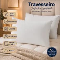 Kit Travesseiros Fibra Siliconada Cheio Macio Lavável