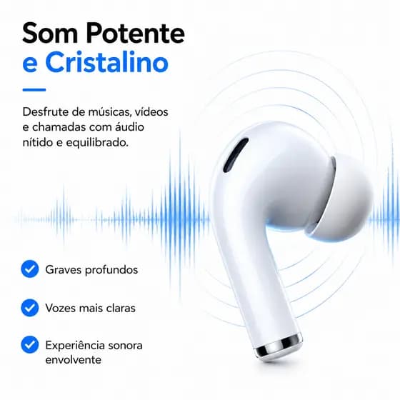 Fone Bluetooth Sem Fio Chamadas HD Bateria de Longa Duração Áudio Imersivo para Celular Android e iPhone