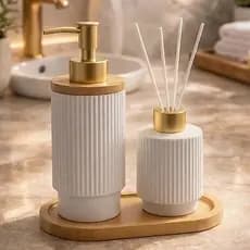 Kit Porta Sabonete Liquido e Difusor Aromatizador de Ambiente Porcelana Elegante Luxo