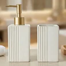 Kit Porta Sabonete Liquido Porcelana Luxo Dispenser Porta Escova Decoração Banheiro Lavabo