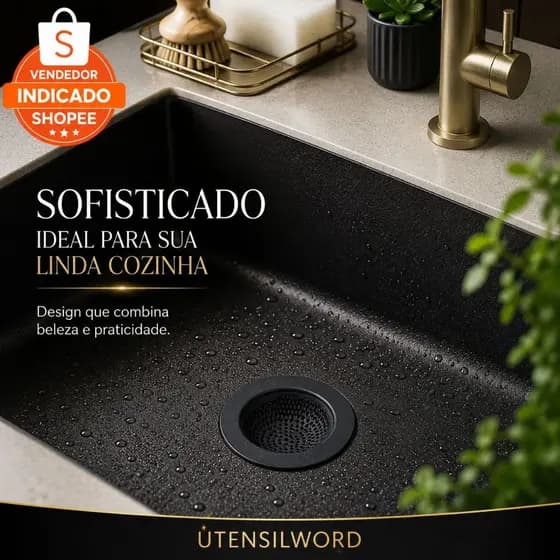 Kit 02 ralos preto 9cm aço inox premium para pia casa cozinha ralinho cozinha cuba