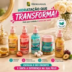 Hidratante corporal duo gel algodão doce morango maracuja ameixa dourada Hidramais pele macia sedosa hidratação intensa