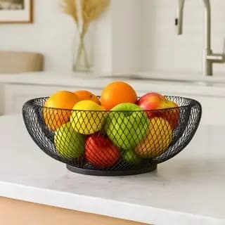 Fruteira de mesa cesto de frutas aramado cozinha metal luxo organizadora cor preta moderna