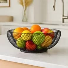 Fruteira de mesa cesto de frutas aramado cozinha metal luxo organizadora cor preta moderna