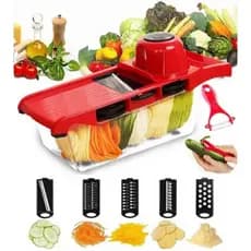 Ralador e fatiador mandoline, ralar e julienne rápido inox com protetor de mãos e lâmina ajustável ultra