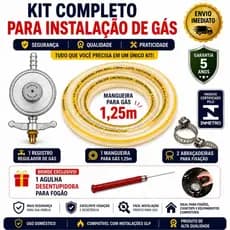 Kit Instalação Gás Completo Regulador Mangueira 2  Abraçadeiras +Brinde Agulha Desentupidora Fogão GLP