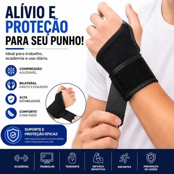 Munhequeira Ortopédica Ajustável Compressão para Tendinite | Suporte para Punho, LER, DORT, Academia, Crossfit e Esporte