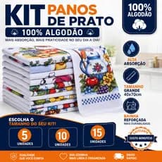 Kit Pano de Prato 100% Algodão Grande 40x70 Alta Absorção Copa Cozinha Estampado com Bainha Reforçada 5 10 15 Unidades