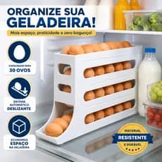 Kit 1 ou 2 Porta Ovos Deslizante 4 Andares Organizador de Geladeira Automático Capacidade 30 Ovos Plástico Resistente