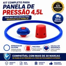 Kit Reparo Panela de Pressão 4,5L Borracha Silicone + Pino Peso + Válvula Compatível Diversas Marcas