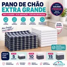 Kit 5 10 ou 15 Pano de Chão Grande 100% Algodão Alta Absorção Grosso Saco Duplo Branco ou Xadrez+Brinde uma flanelada