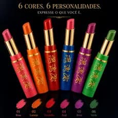 Kit 6 Batons Matte Cores Únicas - Rosa Laranja Vermelho Azul Roxa Verde | Alta Pigmentação, Duração e Não Transfere