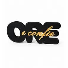 Enfeite Decorativo de Mesa "Ore e Confie" em MDF Preto e Dourado - Decoração Cristã para Casa e Escritório