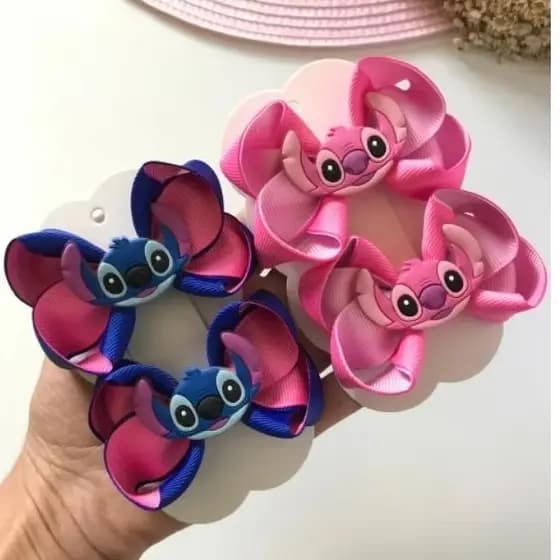 Laço  Cabelo Infantil Stitch Parzinho Boutique Azul e Rosa Para Meninas