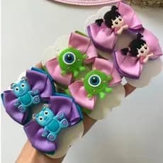 Par de Laço Cabelo Infantil Monstros S.A – Boo, Sulley e Mike | Presilha Bico de Pato