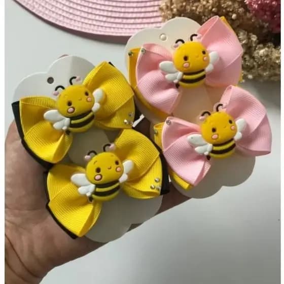 Laço de Cabelo Infantil Tema Abelhinha Par ou Faixinha