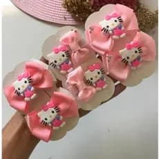 Par de Laço Cabelo Infantil Hello kit Rosa na Presilha com Strass