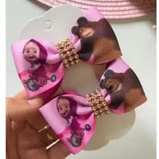 Par de Laços Infantil Masha e o Urso Com Strass