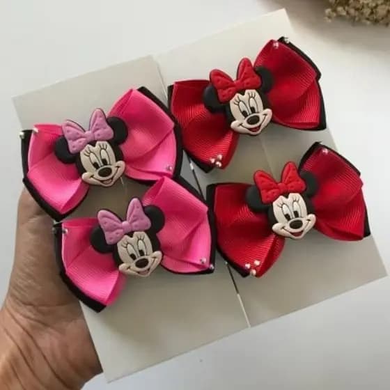 Laço Minnie Rosa e Vermelho Infantil – Parzinho Laço de Cabelo Menina com Bico de Pato
