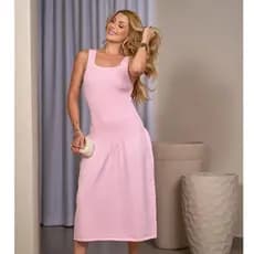 Vestido Midi Regata Feminino com Recorte V Acinturado e Tecido Canelado