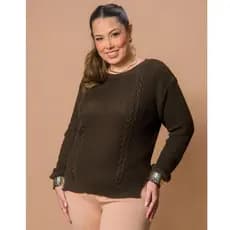 Suéter Feminino em Tricô Gola Redonda com Detalhe Trançado