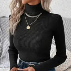 Blusa De Frio Cacharrel Feminina Gola Alta Trico Manga Longa