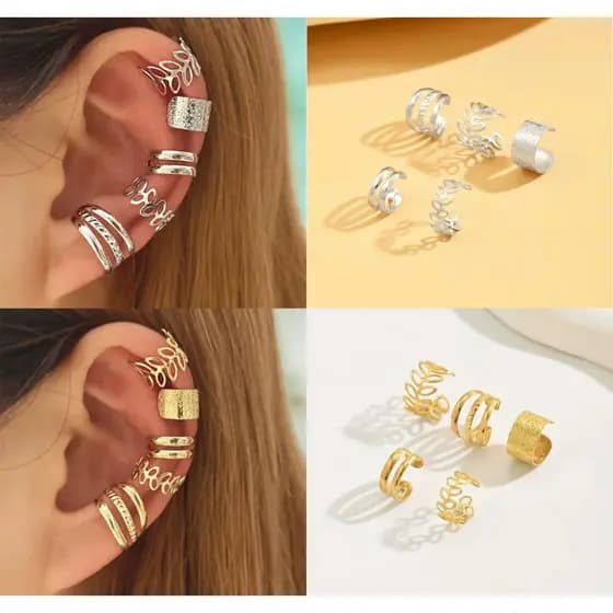 Brinco de Pressão Argola Feminino Kit 5 Piercing Fake Sem Furo Minimalista (Falso) ENVIO IMEDIATO