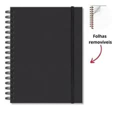 Caderno Colegial 80 folhas Removíveis Pautadas Capa Preta | Divisórias Cartela de Adesivos e Envelope | Espiral