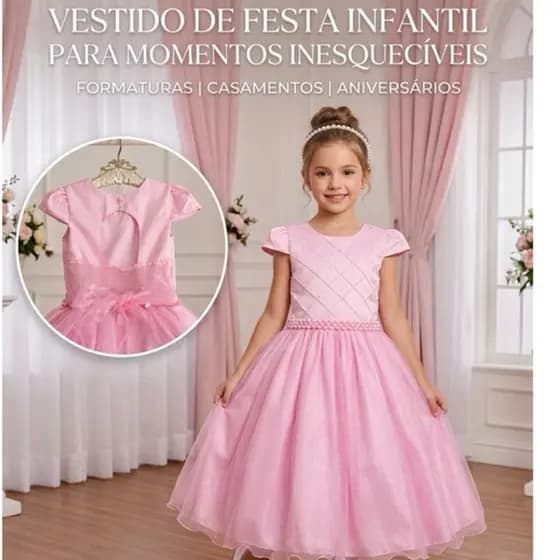 Vestido Infantil de Festa Princesa – Tamanho 8 SEMI NOVO