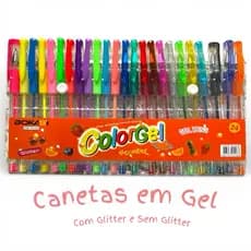 Canetas em Gel 24 unidades - 12 Glitter + 12 Cores Lisas | Escrita Suave e Fluida | Traço 1.0 mm | Canetinhas Perfumadas