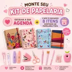 Kit Papelaria Agenda ou Planner Diário + 8 Itens de Papelaria Fofa Surpresa
